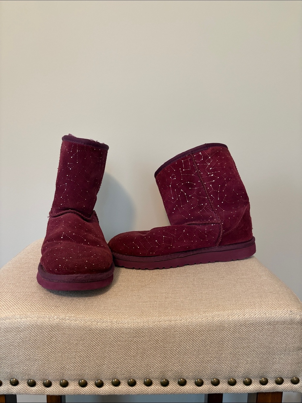 Children’s UGG Burgundy Sparkle Suede Winter Boots